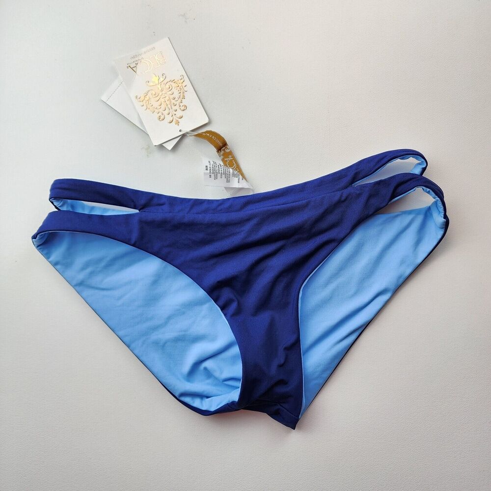 Becca Womens Bikini Swim Bottom Size M Blue Jetsetter Cutout Reversible Hipster